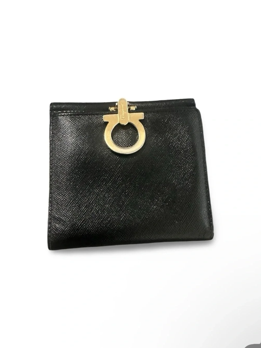 Salvatore Ferragamo Leather Card Holder with Gold Ring Accent